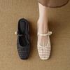 French Retro Woven Hollow Half Slippers Women's Summer Wear Flat Leather Word with Mary Jane Bag Head Cool Slippers