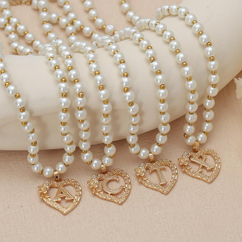 Винтажные цветочные буквы сердечки кулон ожерелья для женщин роскошные искусственные жемчужные цепочки ожерелья корейские ювелирные изделия подарки