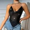 Women Sequin Sling Tops Halter Sleeveless Backless Short Vest with Metal Chain