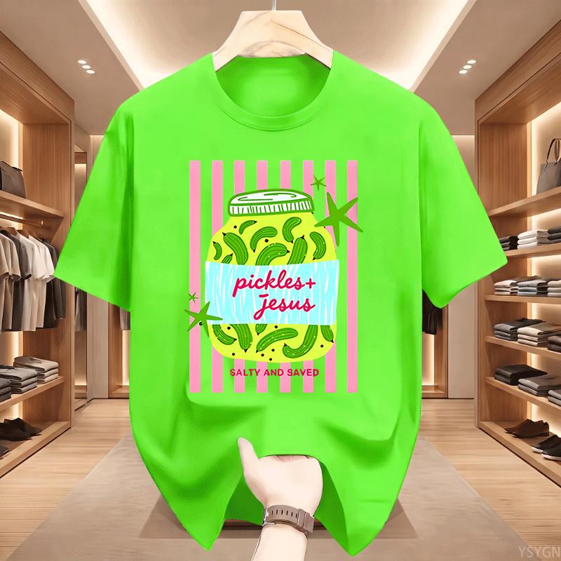 Pickles And Jesus Graphic Print Tshirt Unisex Unisex Causal Salty And Saved Christian Tee Faith And Pickle Lover Tshirts Religious