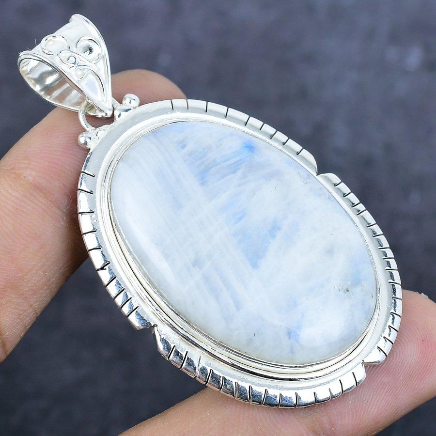 Натуральный лунный камень драгоценный камень 925 стерлинговое серебро ювелирное изделие кулон 2.44" a4y22