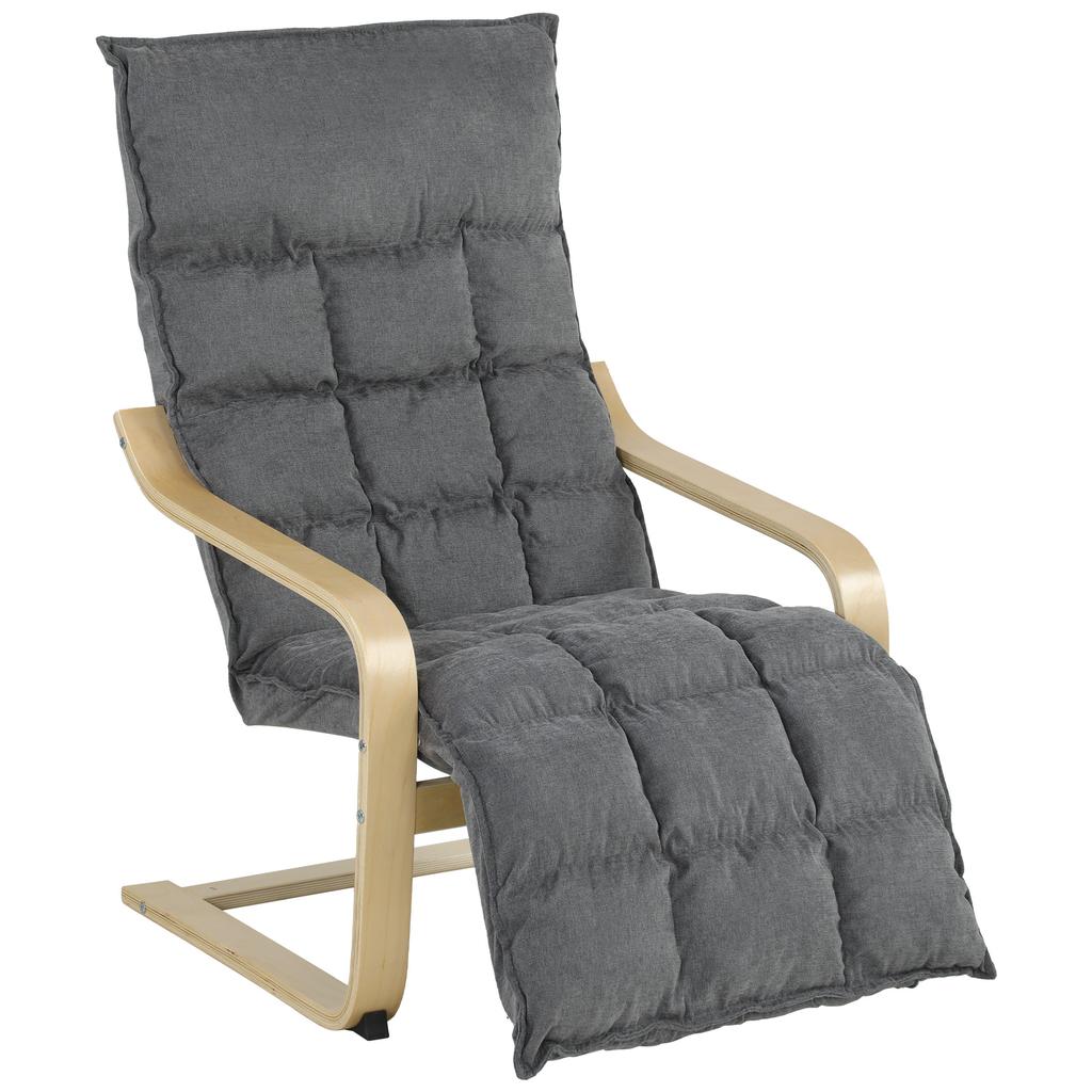 Linen Upholstered Living Room Armchair With Footrest Smooth Rocking High Back Wide Seat Gray
