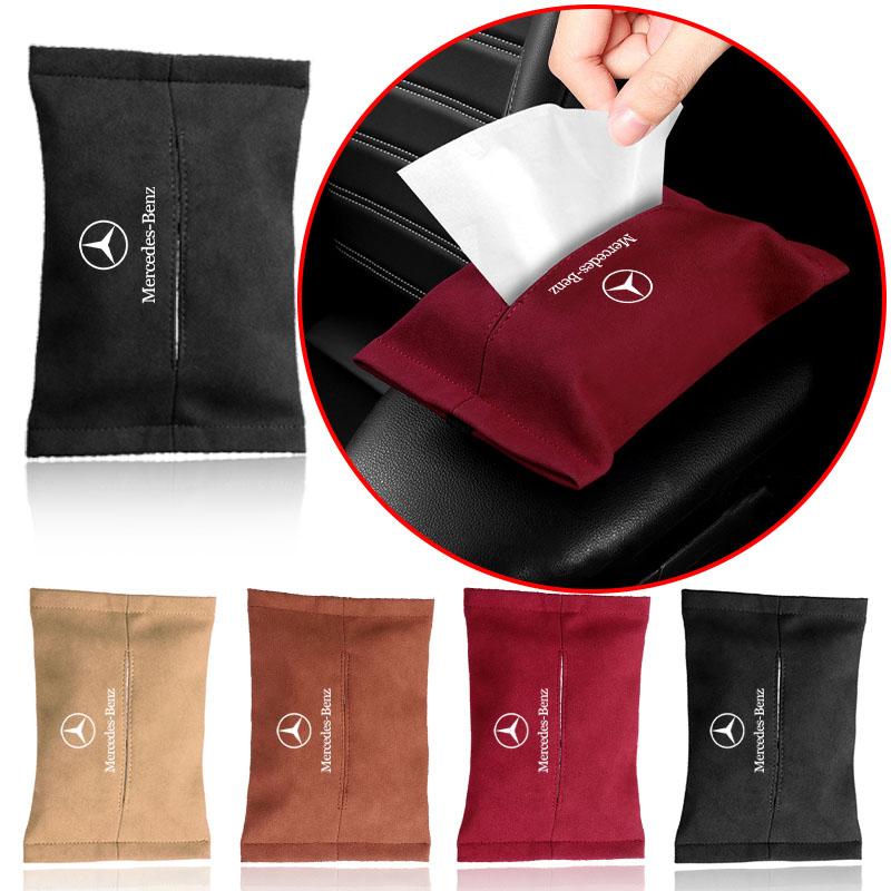 IJZN6 1pc Suede Car Tissue Box Cover Sun Visor Seat Backrest Suspension Stickers For Mercedes Benz AMG W204 W213 W205 W211 W212 W176