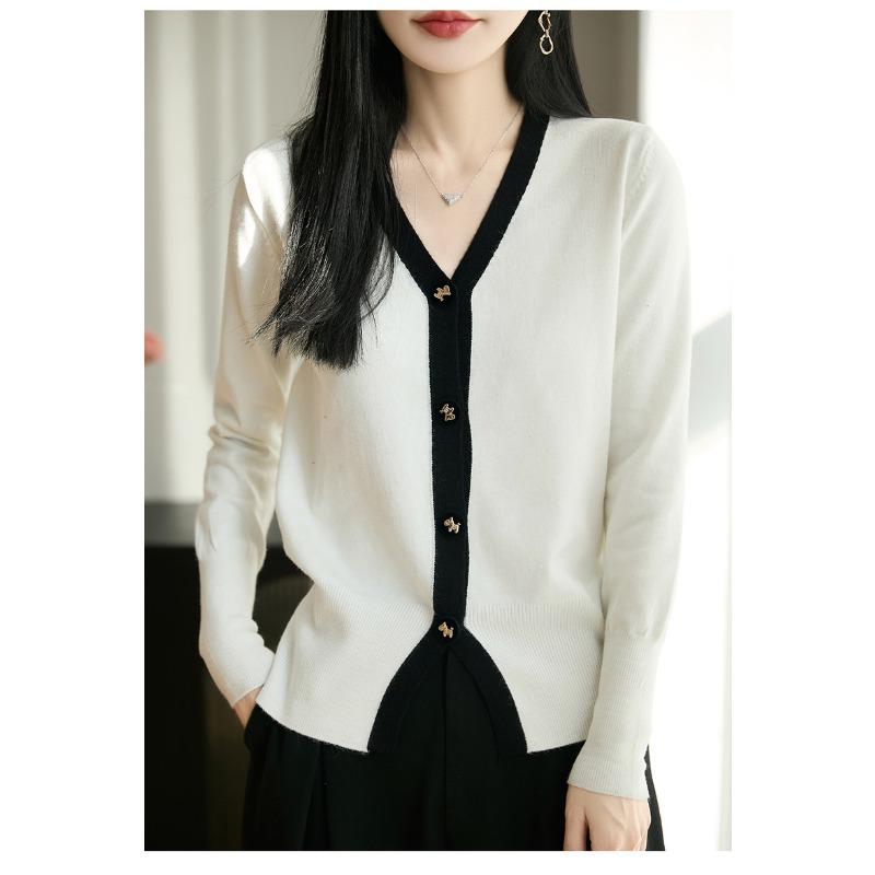 Women S V Neck Long Sleeve Knit Cardigan Sweater Button Front Korean Style