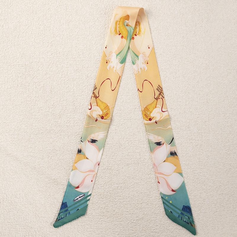 Женский весенне-летний шелковый платок-повязка на голову - Свежий оранжево-желтый шейный платок, резинка для волос, лента для ручки сумки