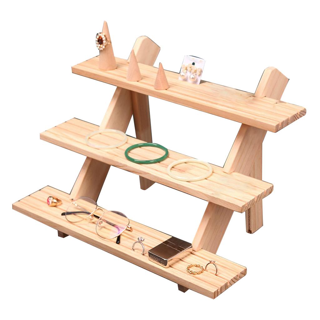 Display Stand Riser Wood Multiple Tier Versatile Showcase Shelf for Retail Jewelry Figures Makeups