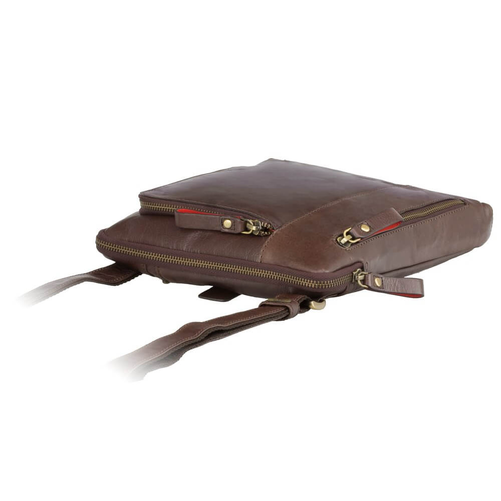 Visconti Brown Full Grain Leather Messenger Shoulder Bag