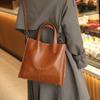 Light Luxury Retro Leather Women's Bag Autumn and Winter New Top Layer Vegetable Tanned Leather Large Capacity Tote Bag Women's Shoulder Bag