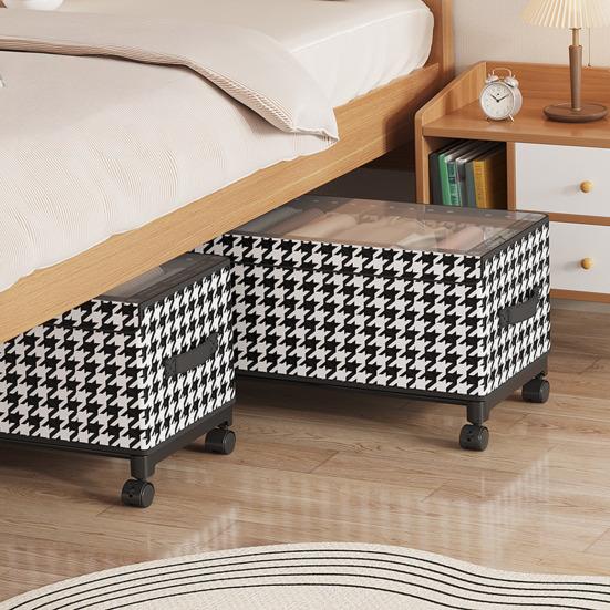 Контейнер для хранения под кроватью на колесиках, пыленепроницаемый органайзер под кровать с прозрачной крышкой, на колесиках