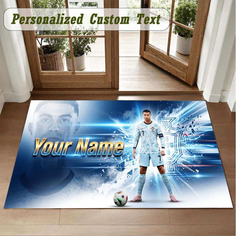 Crystal Velvet Square Rug Custom NameCristiano Ronaldo Pattern Non Slip Home Floor Decor Rug