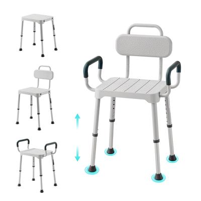 Shower Chair with Armrest & Backrest, 6-Level Height Adjustable Bath Seat for Inside Shower or Tubs