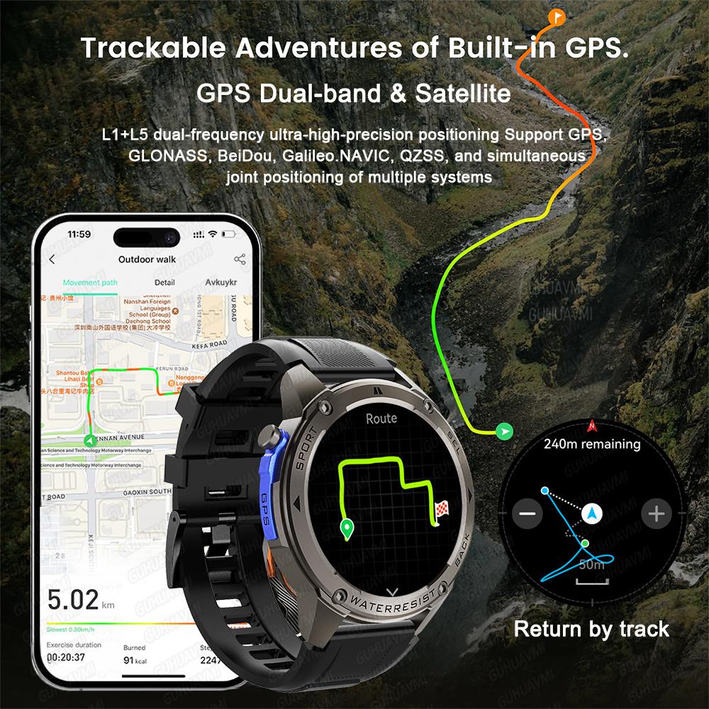 Точные GPS-смарт-часы 5 АТМ Водонепроницаемые Встроенный двухдиапазонный GNSS Компас Военные Спортивные Смарт-часы Мужские Новые
