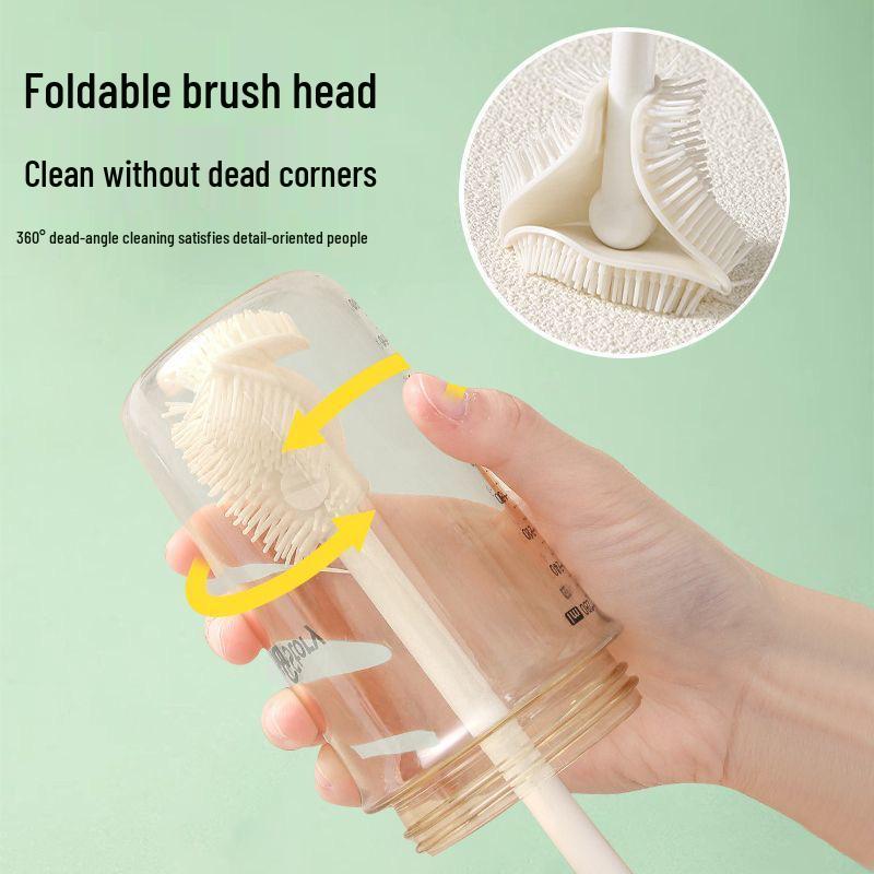 Long Handle Silicone Baby Bottle & Water Cup Brush with Replacement Head – Special Cleaning for Blender Gaps