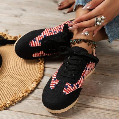 2024 Большие размеры Женская обувь Хлопок Льняная парусиновая обувь на платформе Национальные тканые туфли с круглым носком на шнуровке Женские повседневные кроссовки на плоской подошве