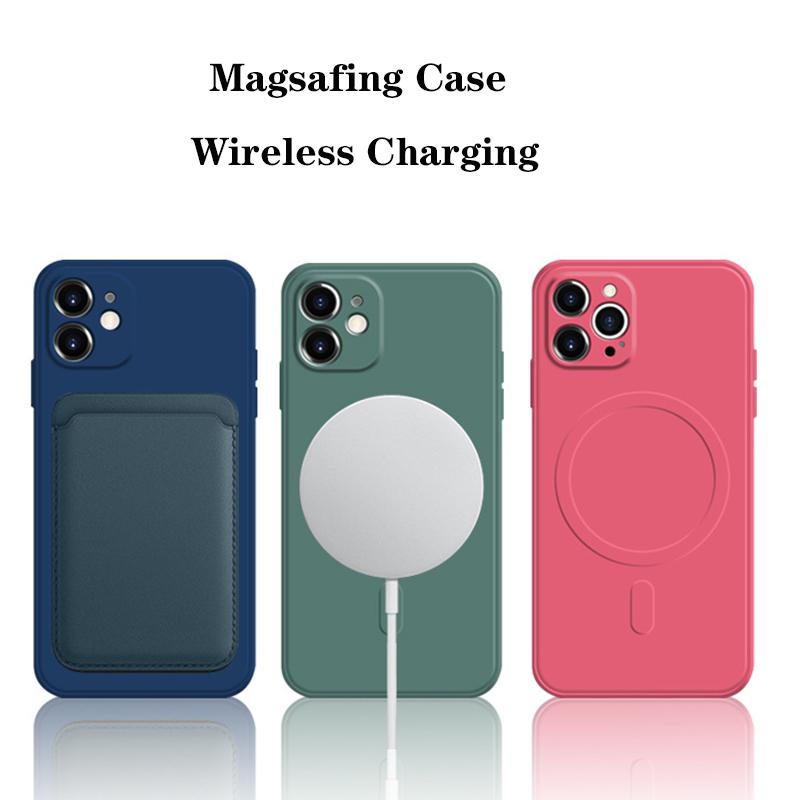 Liquid Silicone Case For iPhone 15 11 12 13 14 Pro Max Mini X XR Xs Plus Phone Magnetic Wireless Charging For Magsafe Cover