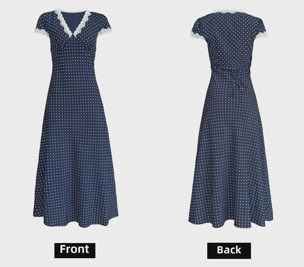 Летнее платье Luxi с V-образным вырезом и французским кружевом в горошек - облегающая длинная юбка