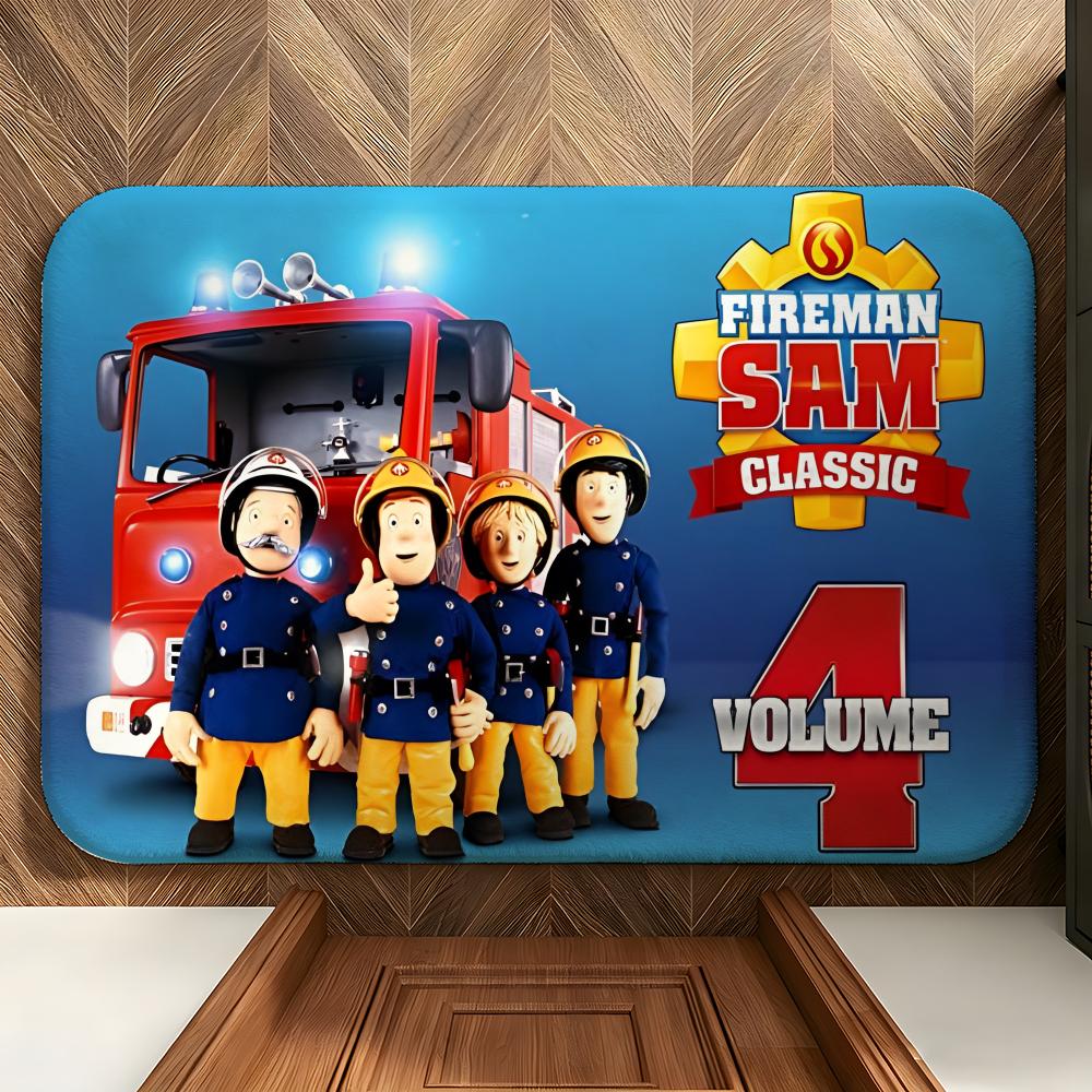 Cartoon F-Fireman S-Sam Floor Mat Soft Flannel Entrance Door Mat Non Slip Absorbent Bathroom Bedroom Floor Rug