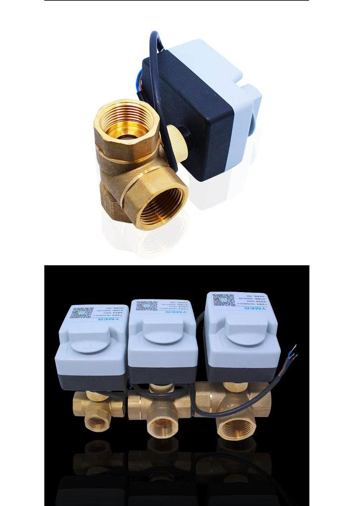 YMER HVAC AC220V BVM220 Electric 3-Way Ball Valve with Manual Switch