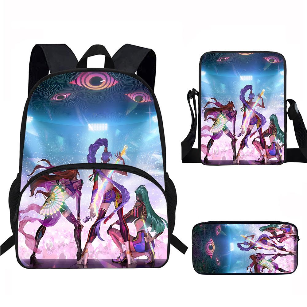 K-Pop Demon Hunters 3-Piece Student Backpack Set Anime-Themed Trendy Printed Backpack Set
