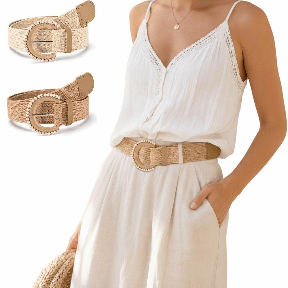 Bohemian Style Braided Elastic Belt Retro Straw Woven Belt Fashion Beach Play Belt for Women
