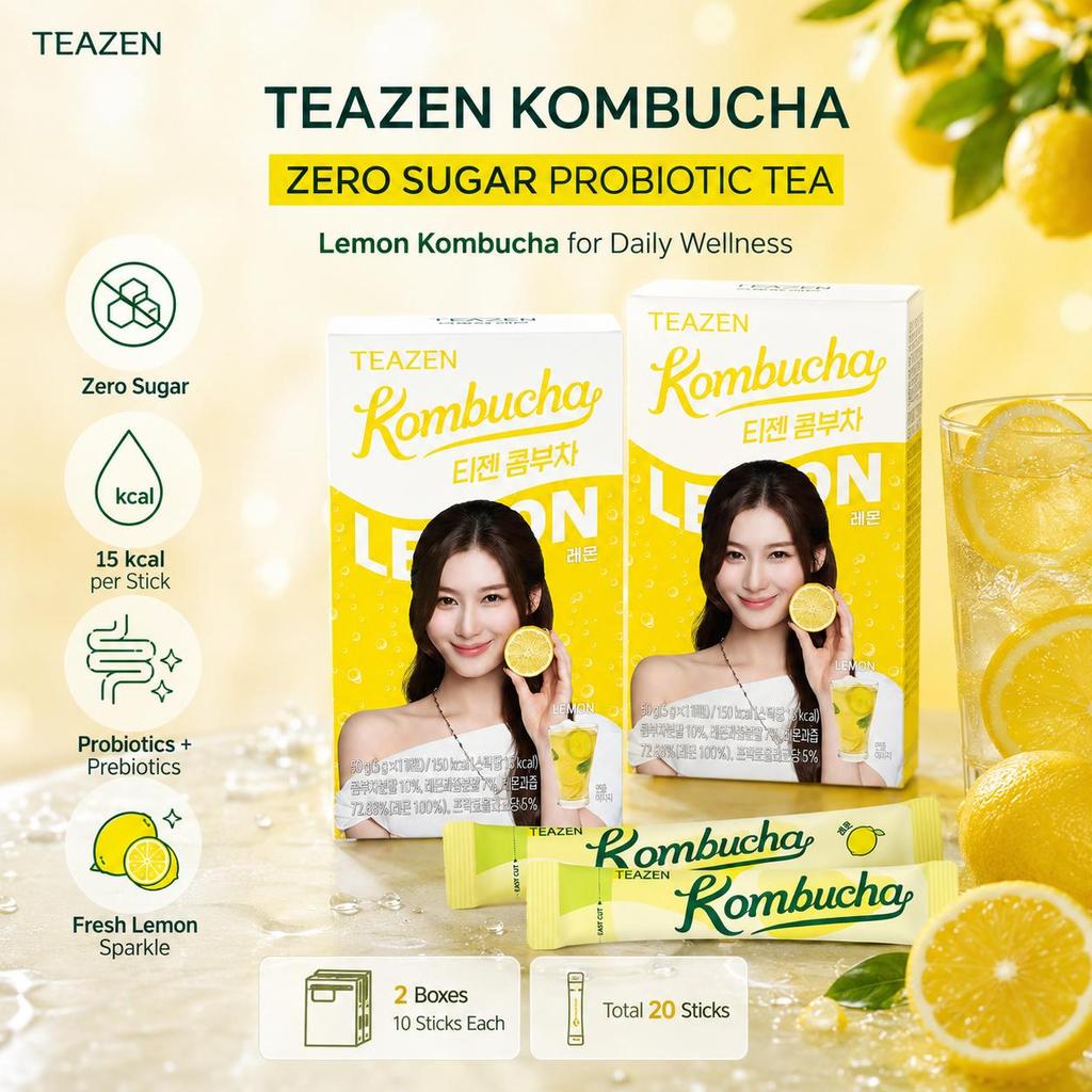 Teazen Лимонная Комбуча Без Сахара Пробиотический Чай 2 Коробки по 10 Пакетиков