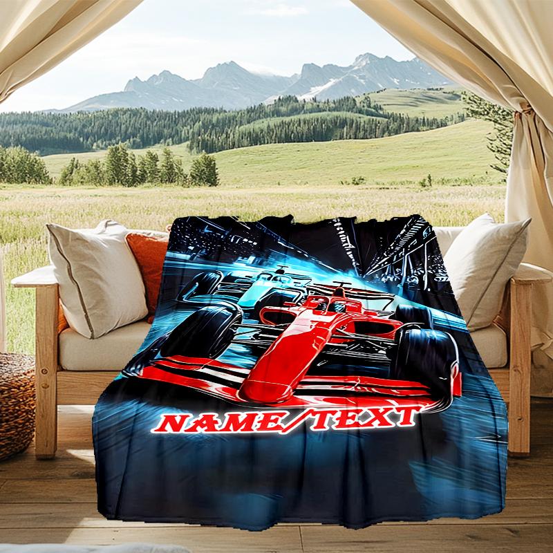1PC Custom Name Night Track outdooor Flannel blankets Throw Blanket All-Season Throw Gift Bedspread for Couch, Bed, Camping Holiday Birthda