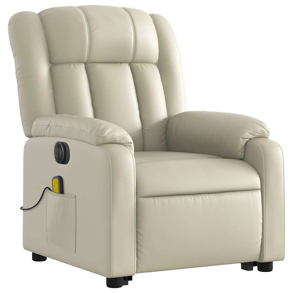 Electric Massage Recliner with Rising Function Cream Faux Leather