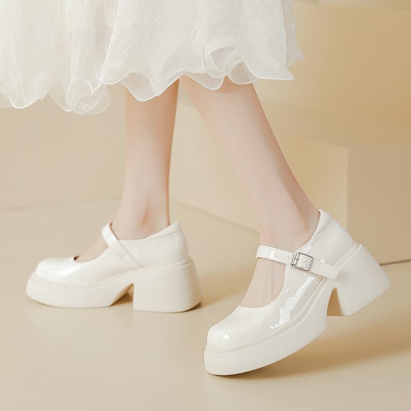 Platform Small Leather Shoes Women's New British College Style Soft Girl Shoes Muffin Thick Heel Word with Mary Jane Single Shoes Women