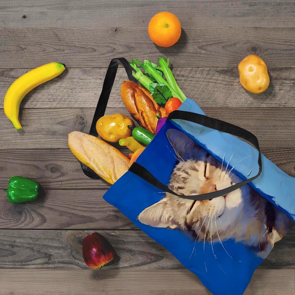 Cute Oil Painting Cat Storage Bags Large Capacity Canvas Bag For Female Students To Hold Books Tote Mommy Bag