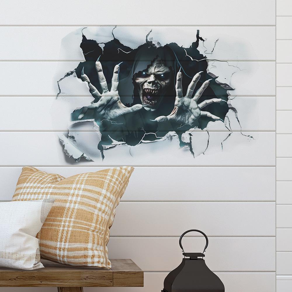 Halloween Horror Broken Wall Skull Bedroom Living Room Background Decorative Wall Stickers Self-adhesive