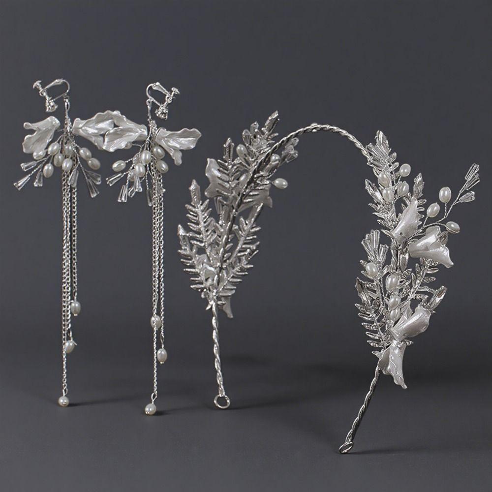 Handmade Bridal Headwear Earring Set Tassels Earring Flower Headbands Female Decoration