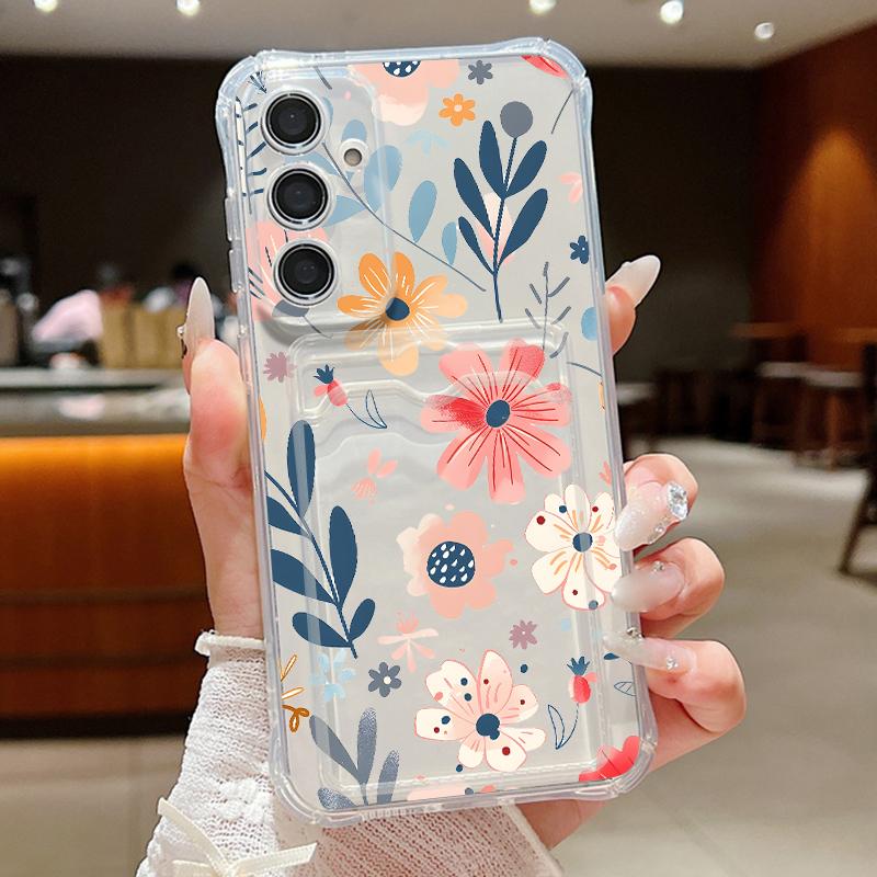 Чехол с принтом мультяшных цветов для iPhone 17 18 Pro Max Прозрачный ТПУ Задняя крышка со слотом для карты для iPhone 16 15 14 13 Pro Max 17E