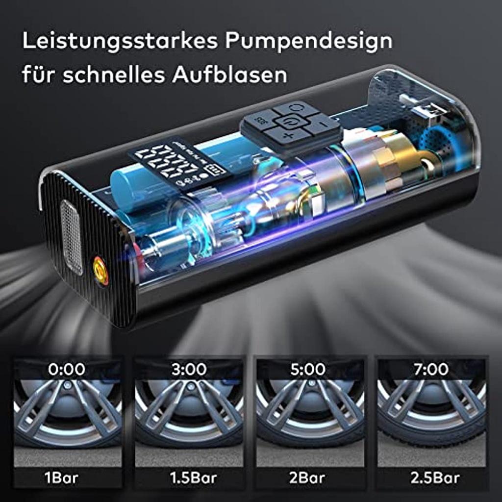 Электрический воздушный насос с аккумулятором 6000 мАч, портативный велосипедный насос 150 фунтов на квадратный дюйм для всех клапанов с цифровым ЖК-дисплеем, мини-компрессор со светодиодной подсветкой для велосипедного мотоцикла