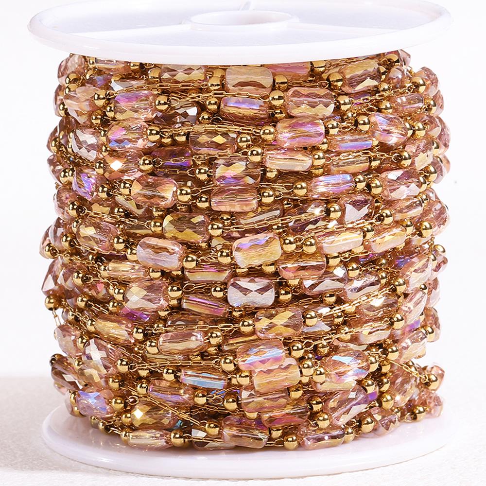 2Meters 1Meter Pink Crystal Beaded Stainless Steel Chains Rhinestone Beading Chains for Necklace Bracelet Jewelry Making DIY