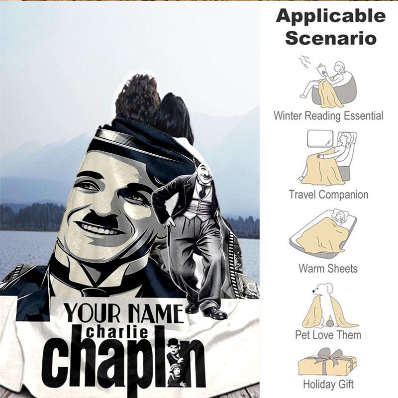 1PC Custom Name Blanket Silent Laughter Charlie Flannel blankets Patterns Throw Blanket All-Season Soft Gift for Couch, Bed, Camping, Birthday gifts