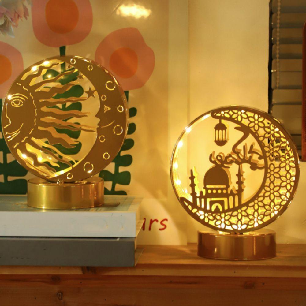 Gold Moon Castle LED Light Wrought Iron Ramadan Desk Ornament Ramadan Night Light Bedroom