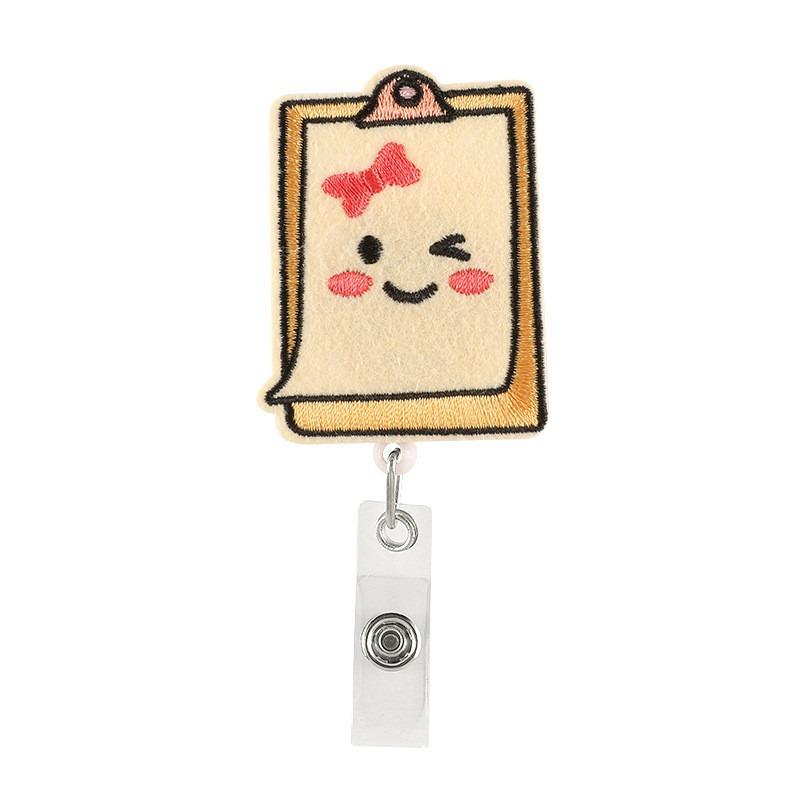 Creative Embroidery Badge Reels for Nurses Doctors Cute Smiling Face Embroidery Work Card Holder Hospital Supplies