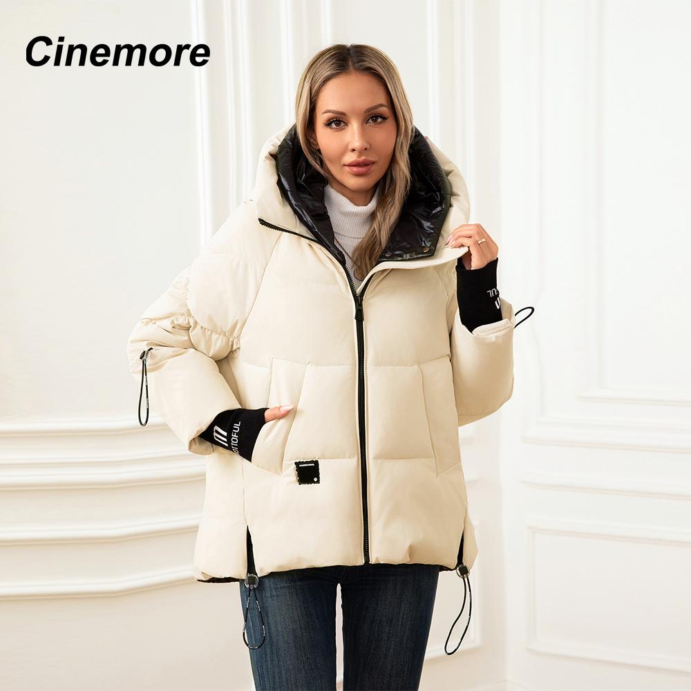 Cinemore Женская зимняя куртка 2024 года, большие размеры, био-пуховики, стеганое пальто с капюшоном, женская парка, женская одежда 046