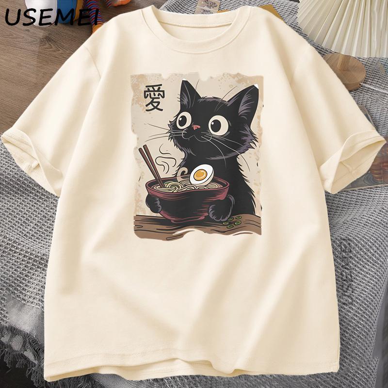 Смешной Кот RaУнисекс Графическая Футболка Японский Kawaii Аниме Кот Футболка Хлопок Короткий Рукав Оверсайз Свободный Короткий Рукав Футболка Уличная Одежда