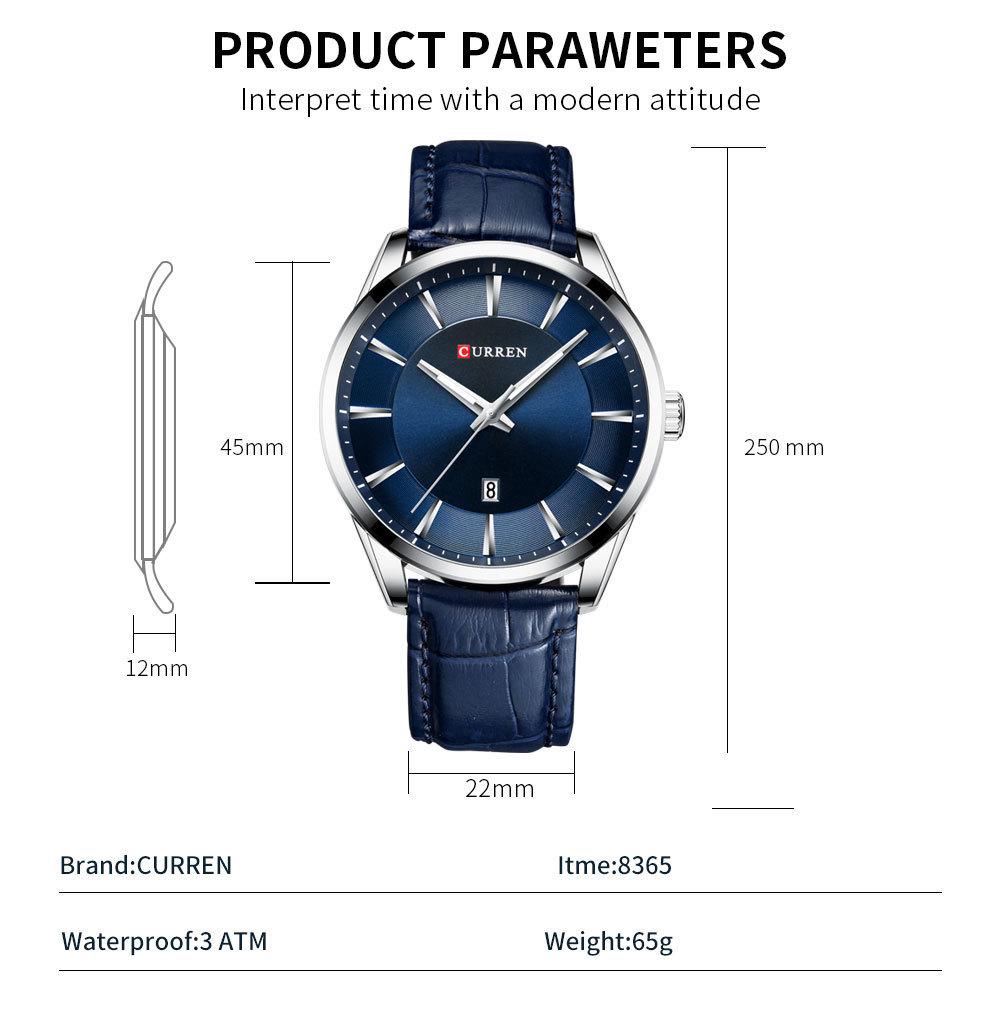 Curren 8365 Men's Waterproof Leather Strap Watch with Date Function