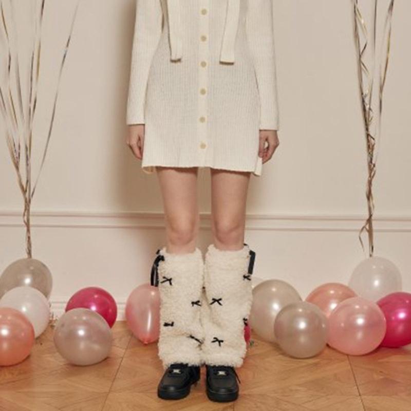 Bow Furs Leg Warmer Winter Furry Long Boot Cuffs Fuzzy Shoe Cover Party Costume for Holiday Festival Performances Play