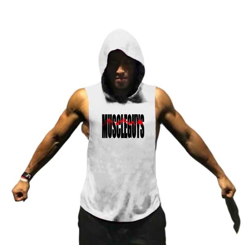 Muscleguys Спортивная одежда Бодибилдинг Стрингер Майка с капюшоном Майка для мышц Фитнес Мужская с капюшоном Хлопковая тренировка Без рукавов