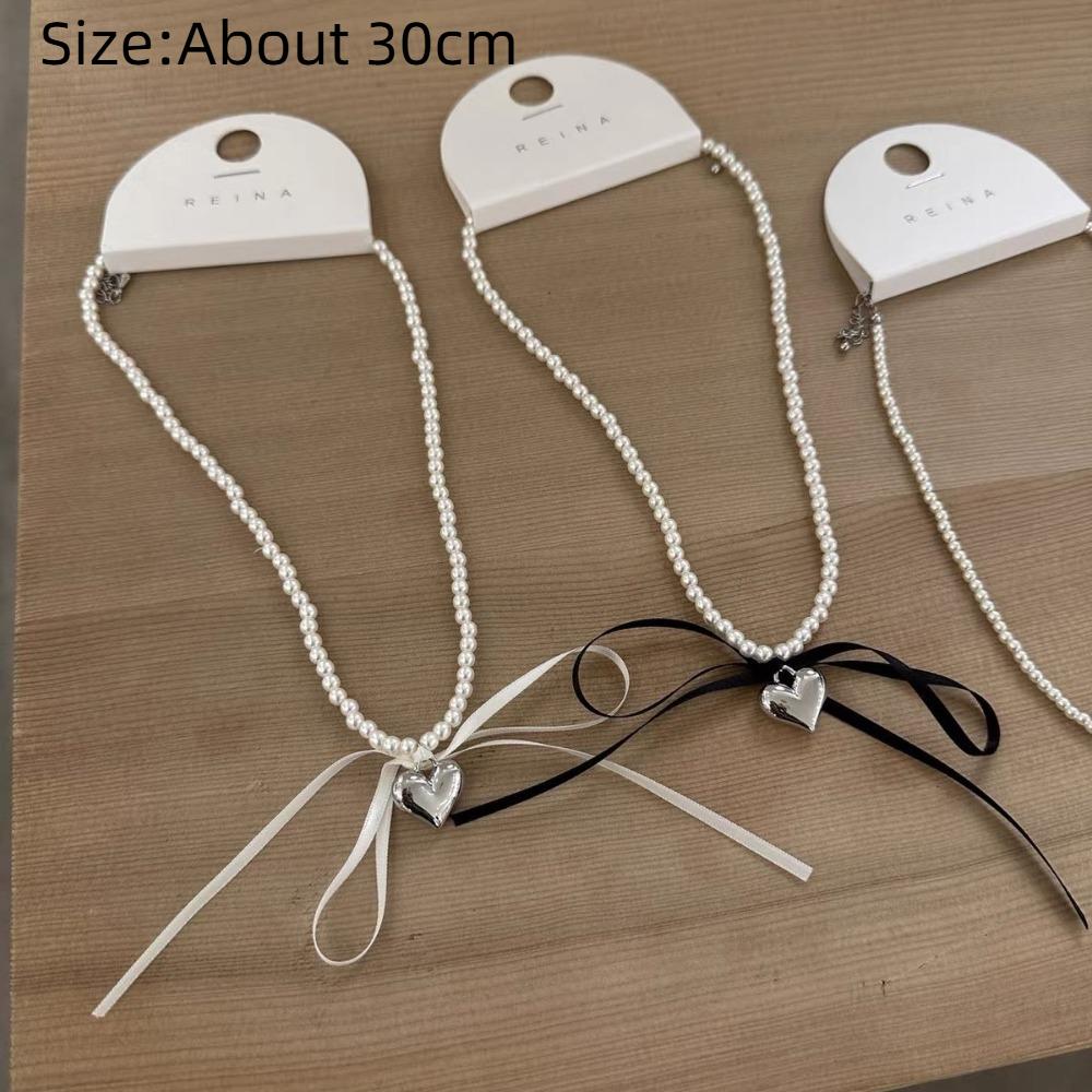 Heart Bow Choker Pearl Clavicle Chain Trend Pendant Necklace  Women