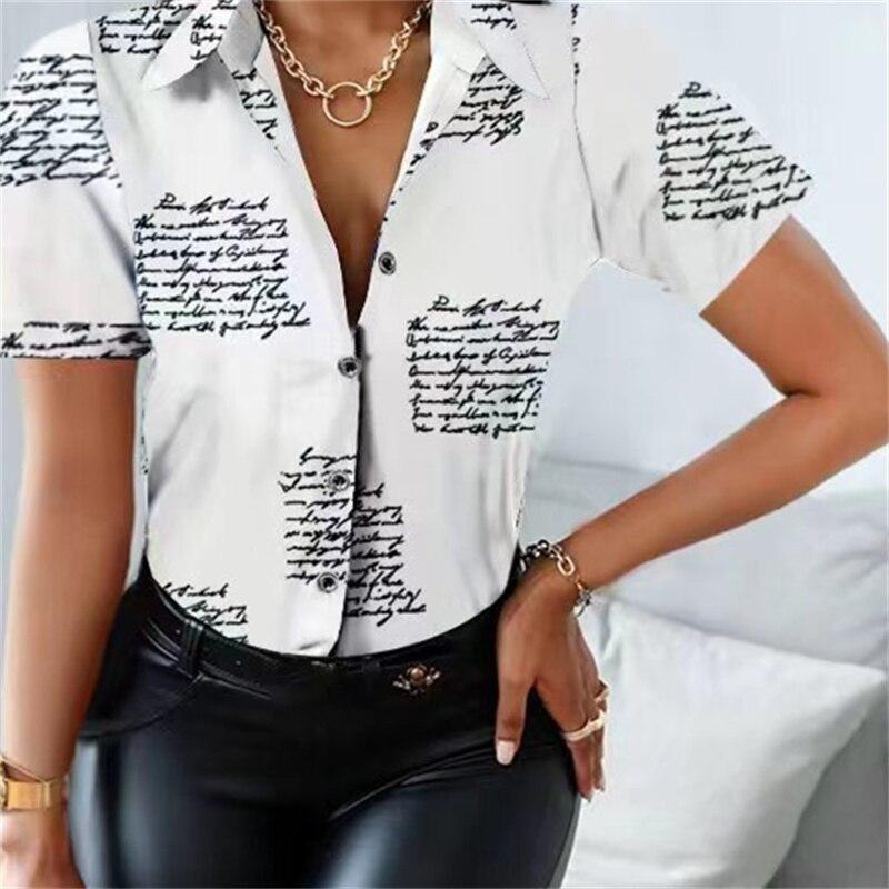 Blusas mujer de moda 2022, летние офисные женские топы с принтом, женские рубашки, женские рубашки, блузки, топы с коротким рукавом, шикарная женская рубашка