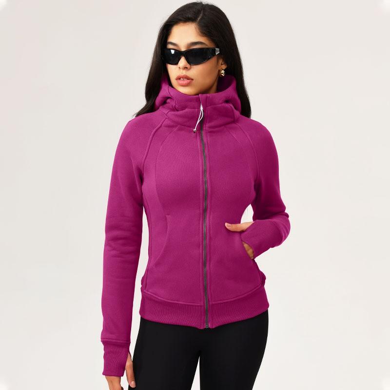 Womens Fleece-Lined Hooded Slim Fit Yoga Jacket Winter Outdoor Fitness Casual Wear