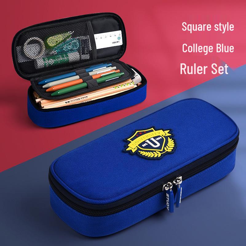 Британский стиль трехслойный холщовый пенал - Вместительная сумка для канцелярских товаров для студентов