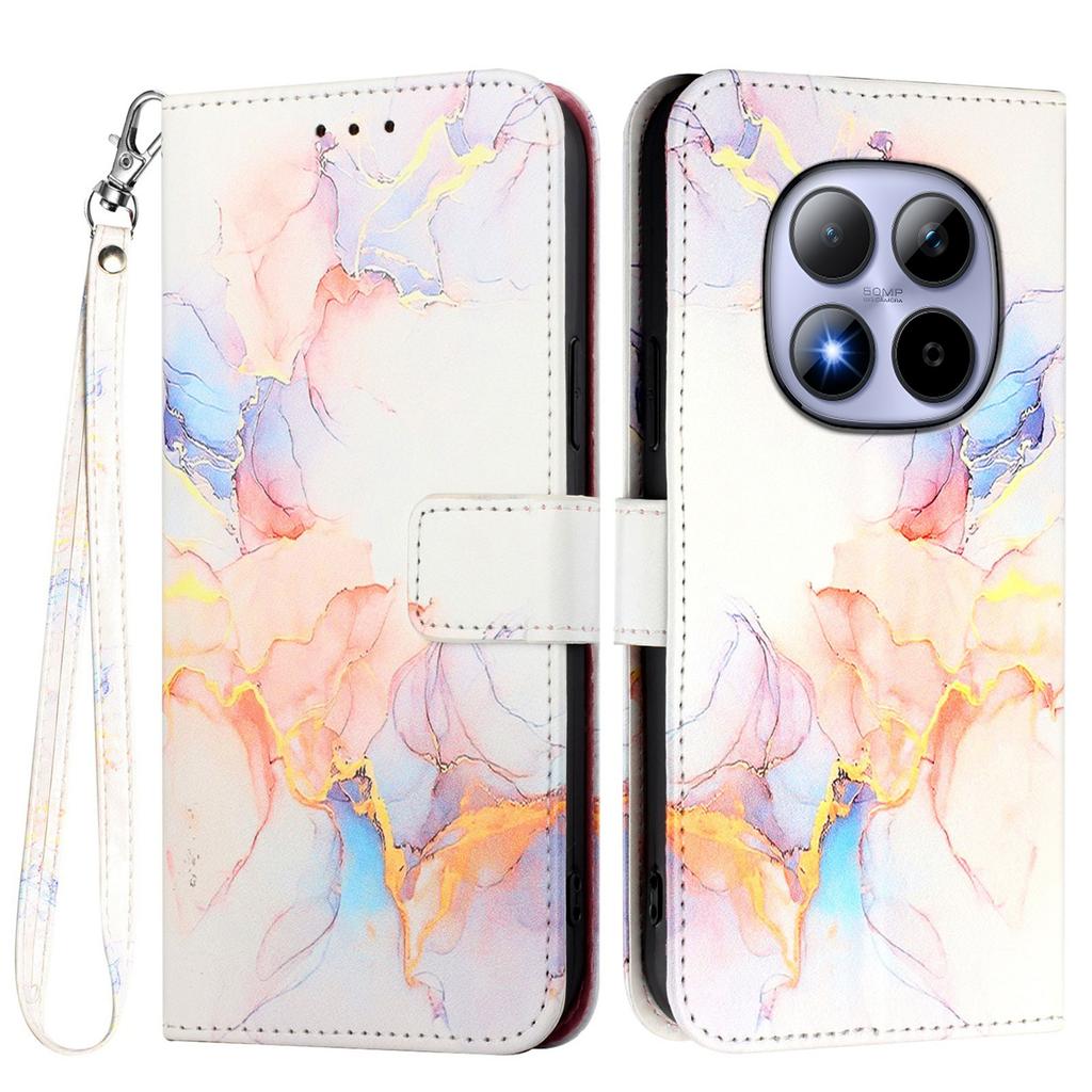 For Xiaomi Redmi Note 15 Pro 5G Case with Strap Marble Pattern Leather Phone Cover Card Holder