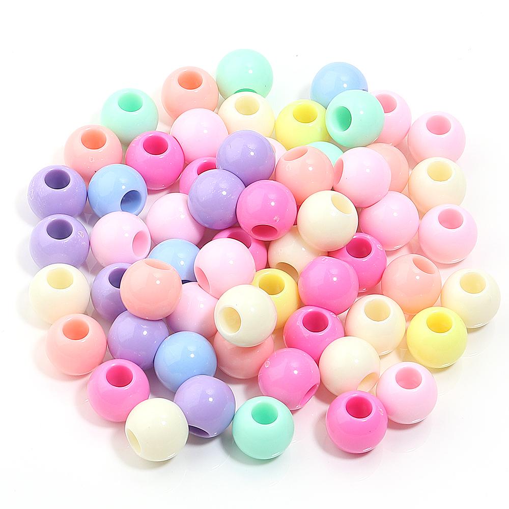50pcs/lot 10 12 14mm Acrylic Big Hole Beads Multicolor Loose Spacer Round Beads For DIY Bracelet Earrings Jewelry Accessories