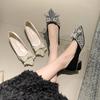 Fashion Pointy Bow Single Shoes Women 2025 New Crystal Pearl Rhinester Bridesmaid High Heel Work Shoes