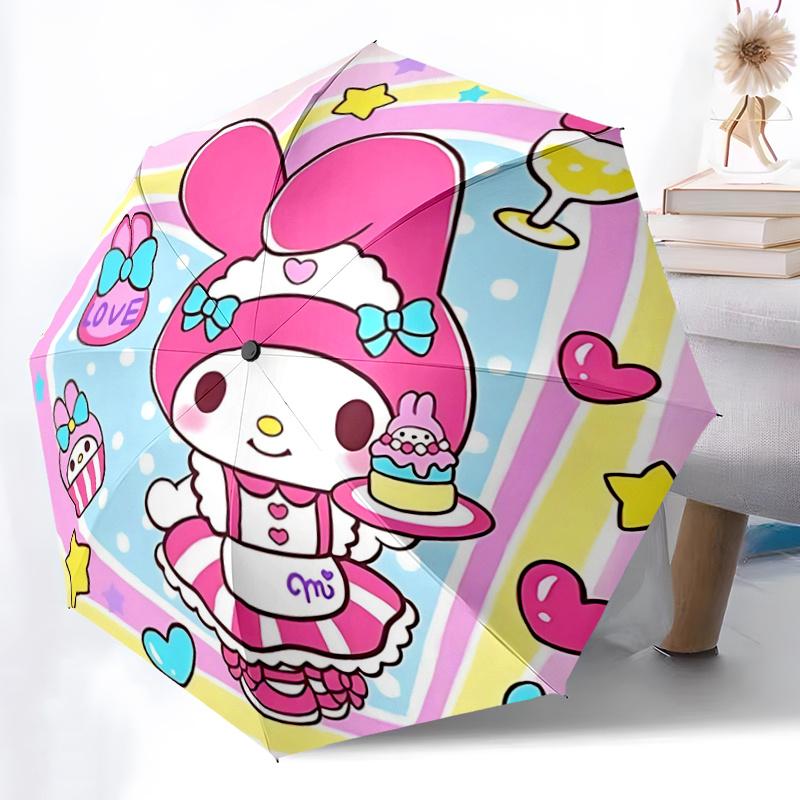 1 шт. Автоматический складной зонт My Melody с синим бантом - Идеально для фанатов, путешествий, повседневного использования и праздничных подарков!К036